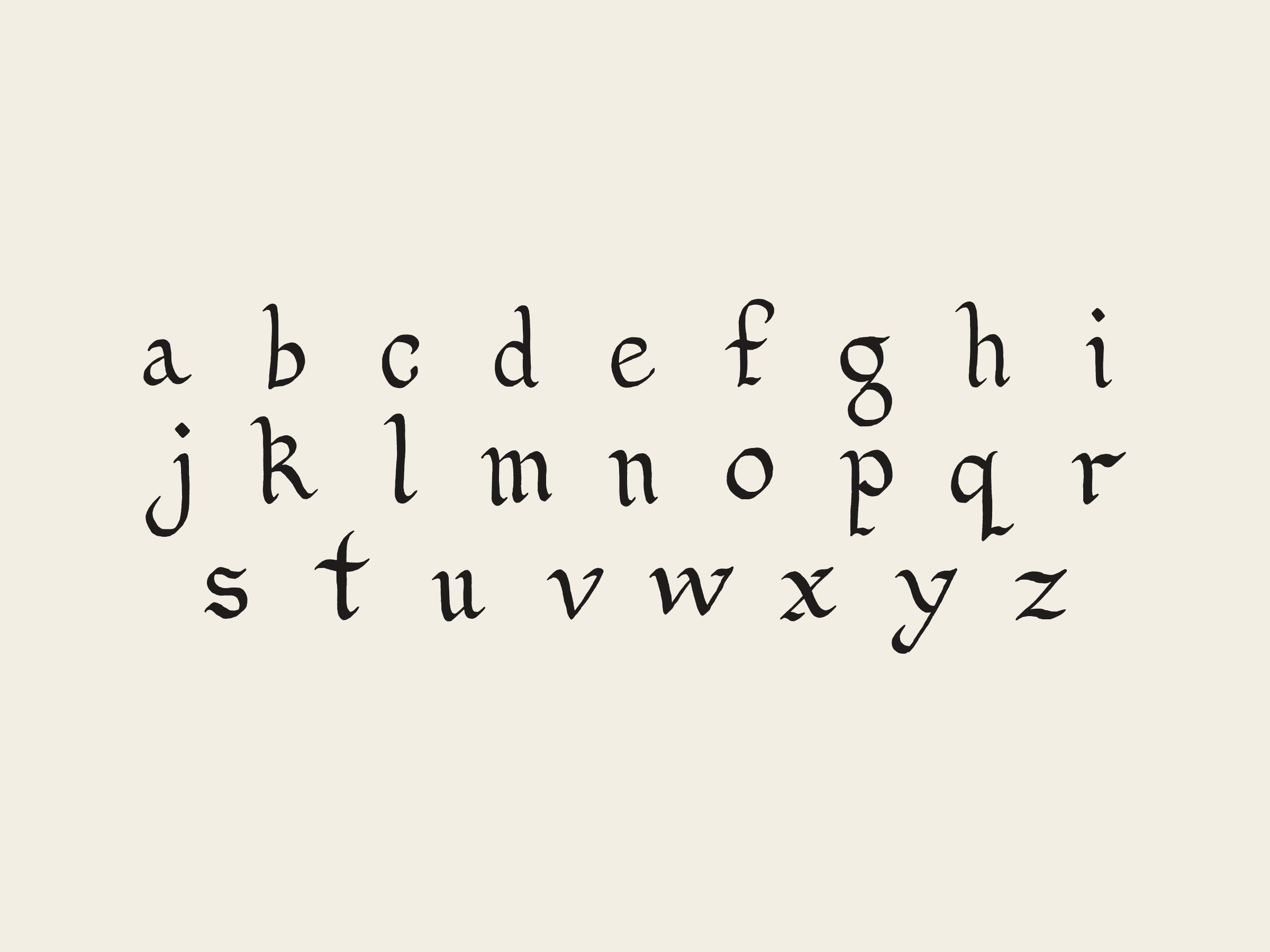 The lowercase a to z in three rows, black on cream.