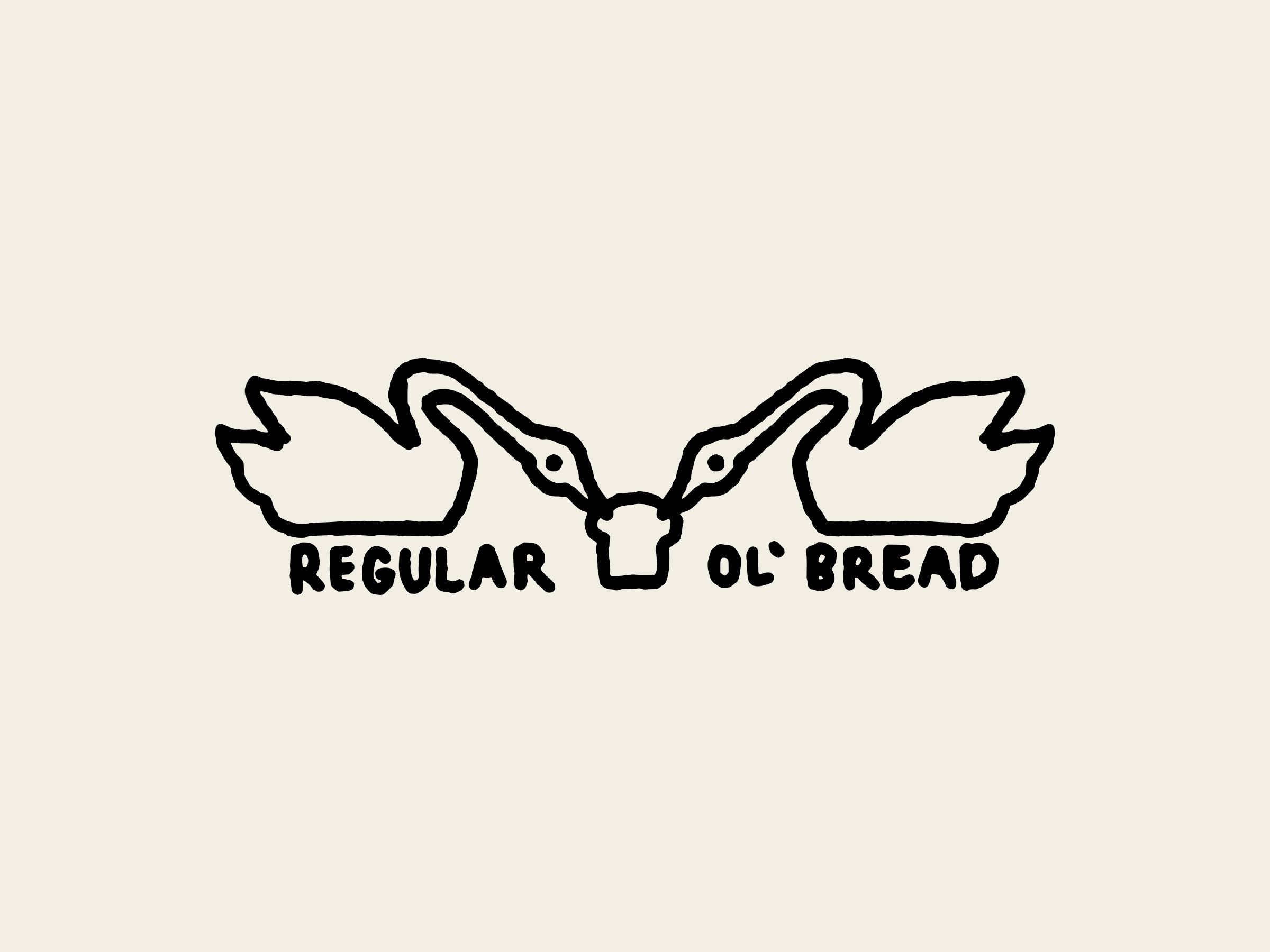 Two swans facing each other over a small bread bag, with Regular and Ol' Bread lettered underneath, black on cream.