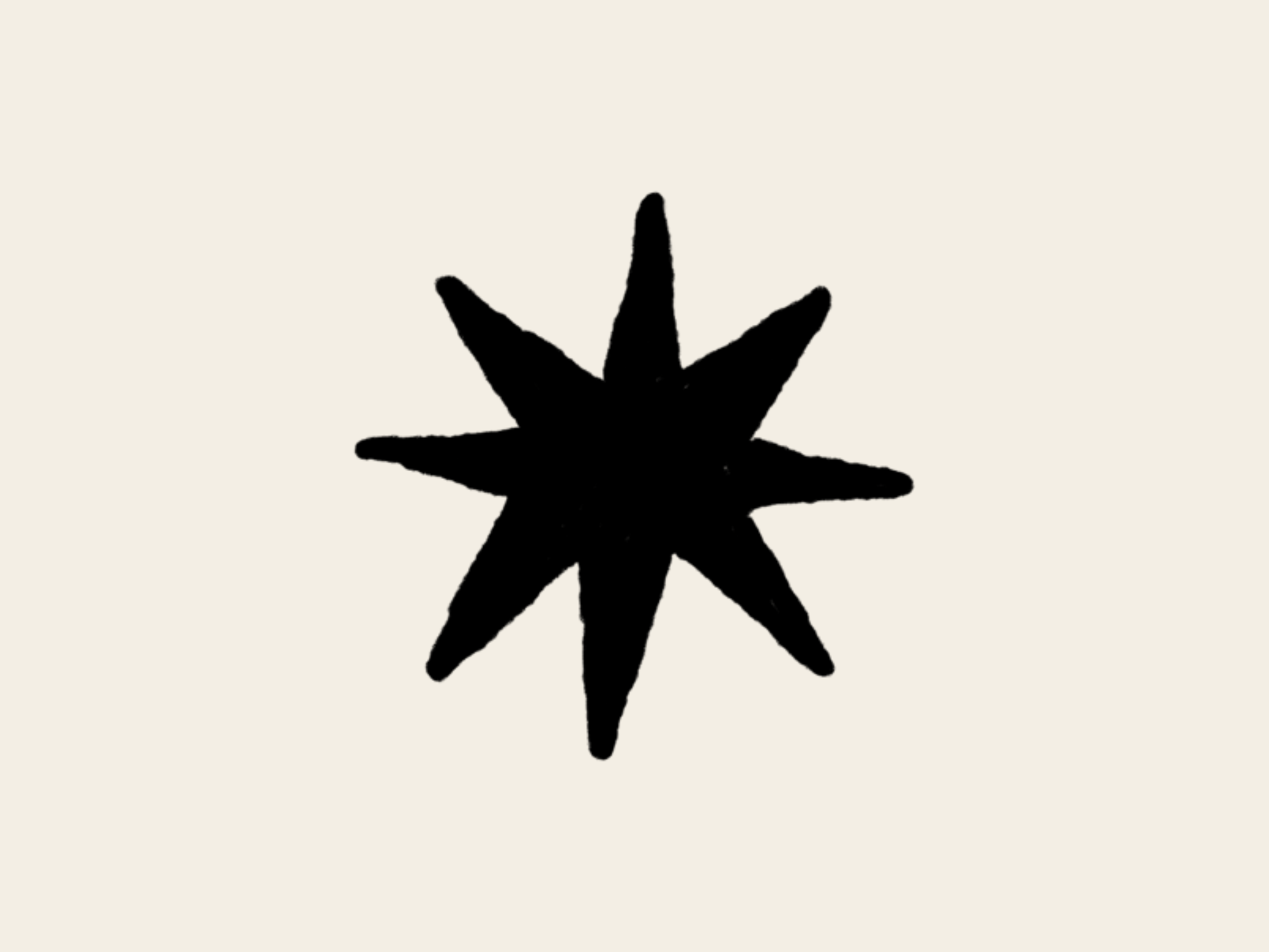 A hand-drawn eight-point star, solid black on cream.